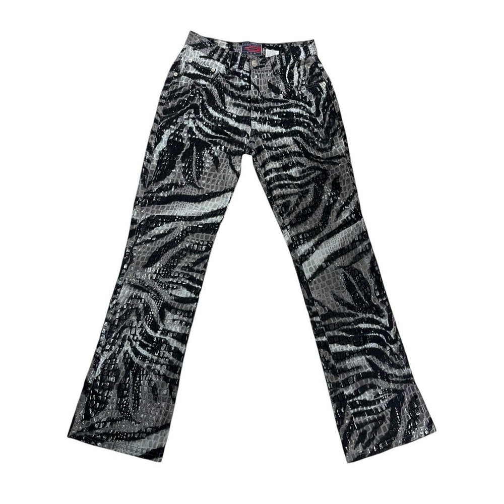 Y2K 90s Zebra Alligator Bootcut Pants Shiny Small Medium Black‎ Gray Spice Girls